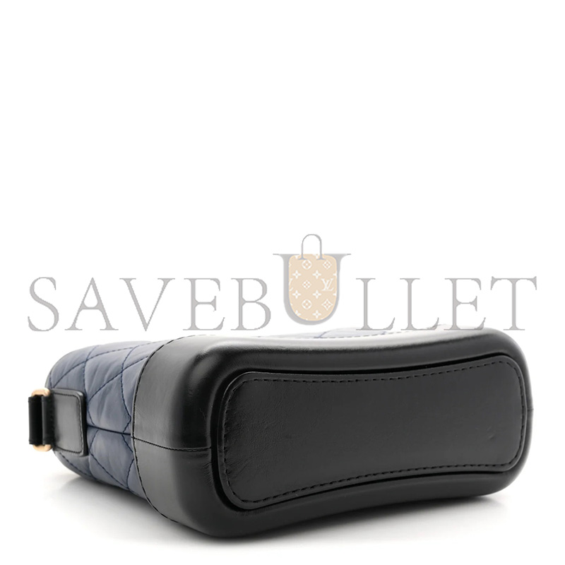 CHANEL AGED CALFSKIN QUILTED SMALL GABRIELLE HOBO NAVY BLACK A94485 (20*15*9cm)